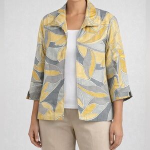 Alfred Dunner Yellow and Gray Leaf Jacket